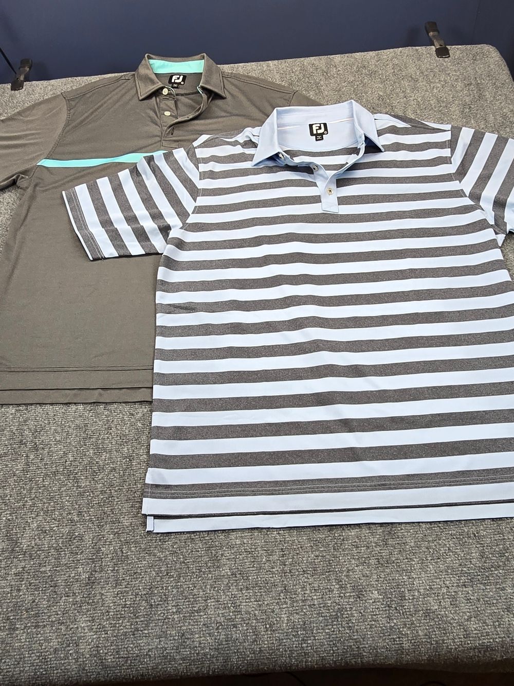 FootJoy Golf Polo Shirts Mens XL Lot of 2 FJ Performance Gray Blue Striped
